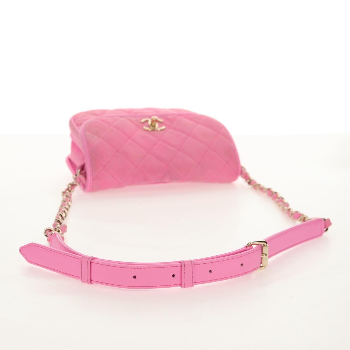 CHANEL Matelasse Chain Shoulder Bag Canvas Pink Gold CC Auth 142990V