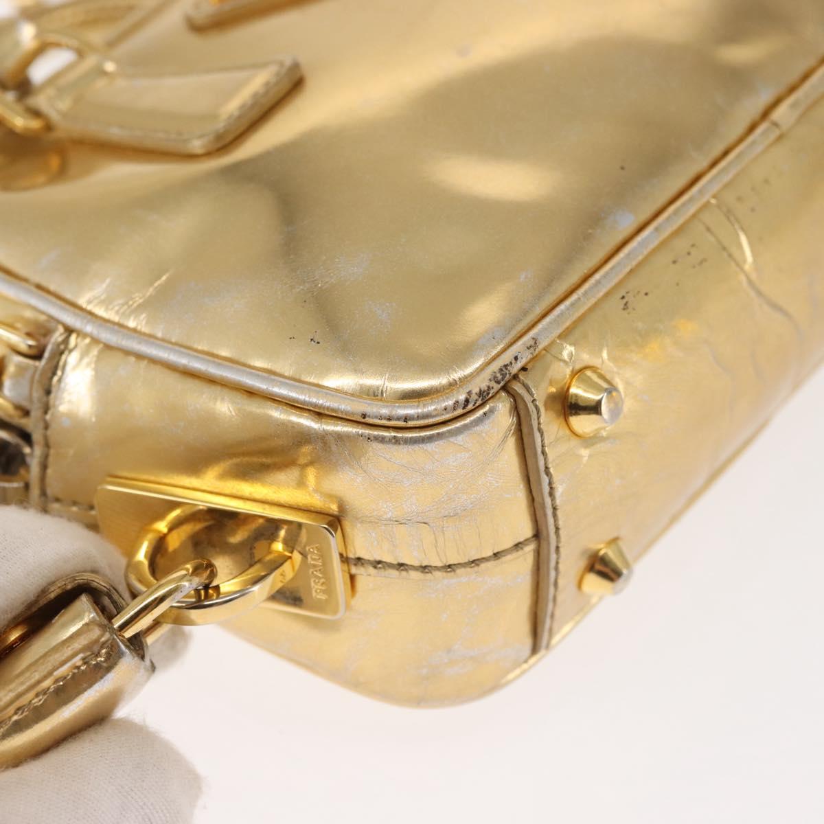 PRADA Hand Bag Leather 2way Gold Auth 142998