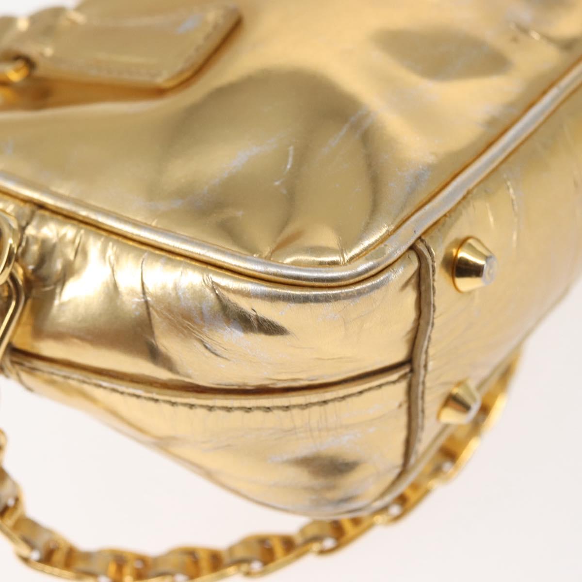 PRADA Hand Bag Leather 2way Gold Auth 142998