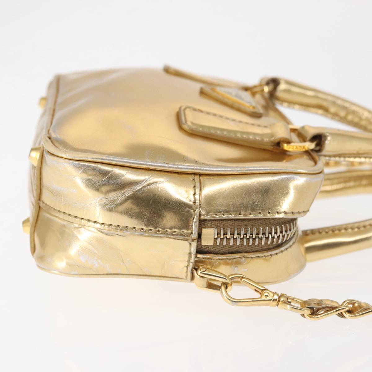 PRADA Hand Bag Leather 2way Gold Auth 142998