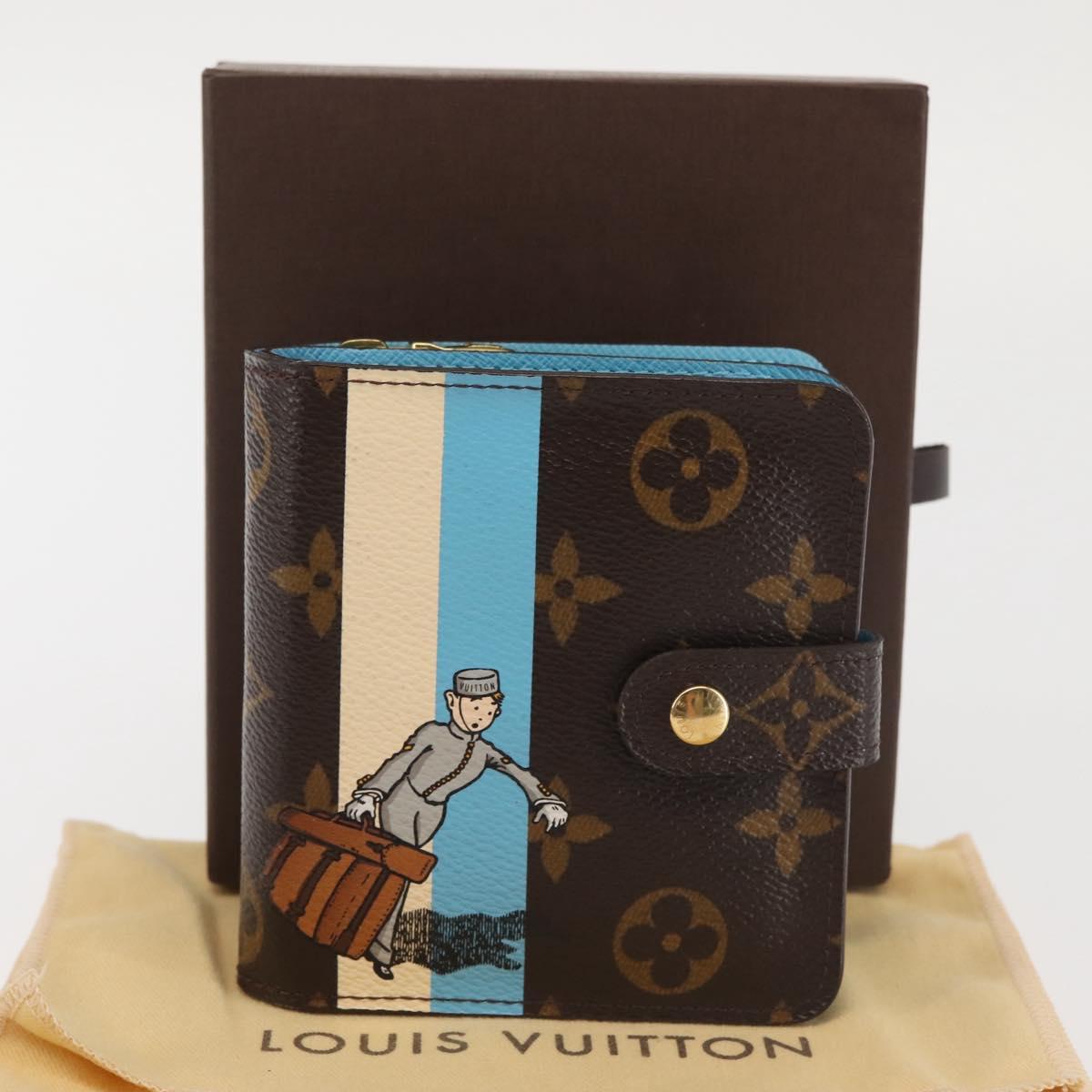 LOUIS VUITTON Monogram Groom Compact Zip Wallet Blue M60036 LV Auth 143001V