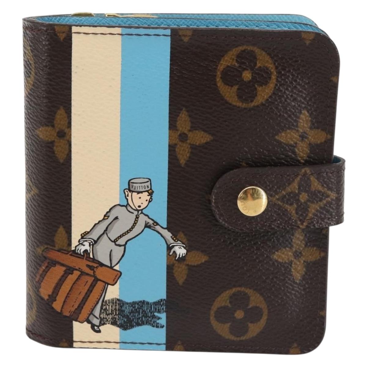 LOUIS VUITTON Monogram Groom Compact Zip Wallet Blue M60036 LV Auth 143001V