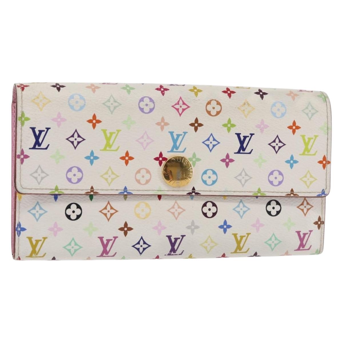 LOUIS VUITTON Multicolor Portefeuille Sarah Wallet White M93532 LV Auth 143004