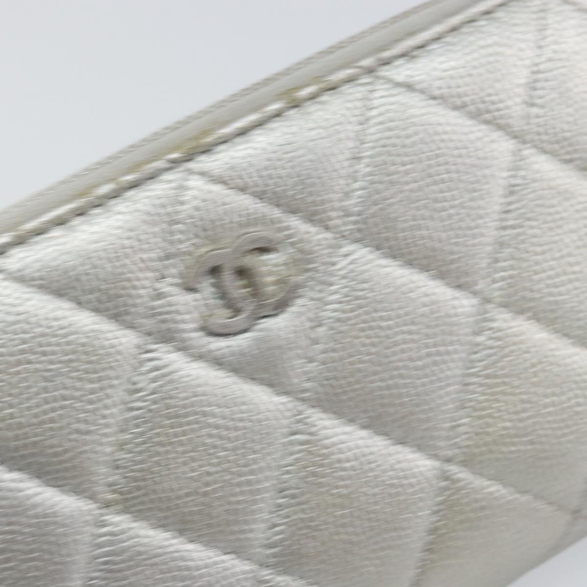 CHANEL Matelasse Long Wallet Caviar Skin Silver CC Auth 143007