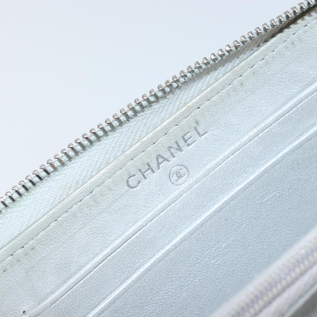 CHANEL Matelasse Long Wallet Caviar Skin Silver CC Auth 143007