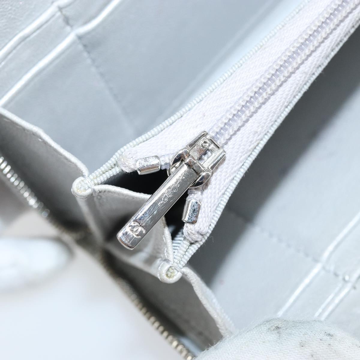 CHANEL Matelasse Long Wallet Caviar Skin Silver CC Auth 143007