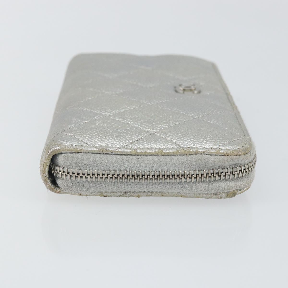 CHANEL Matelasse Long Wallet Caviar Skin Silver CC Auth 143007