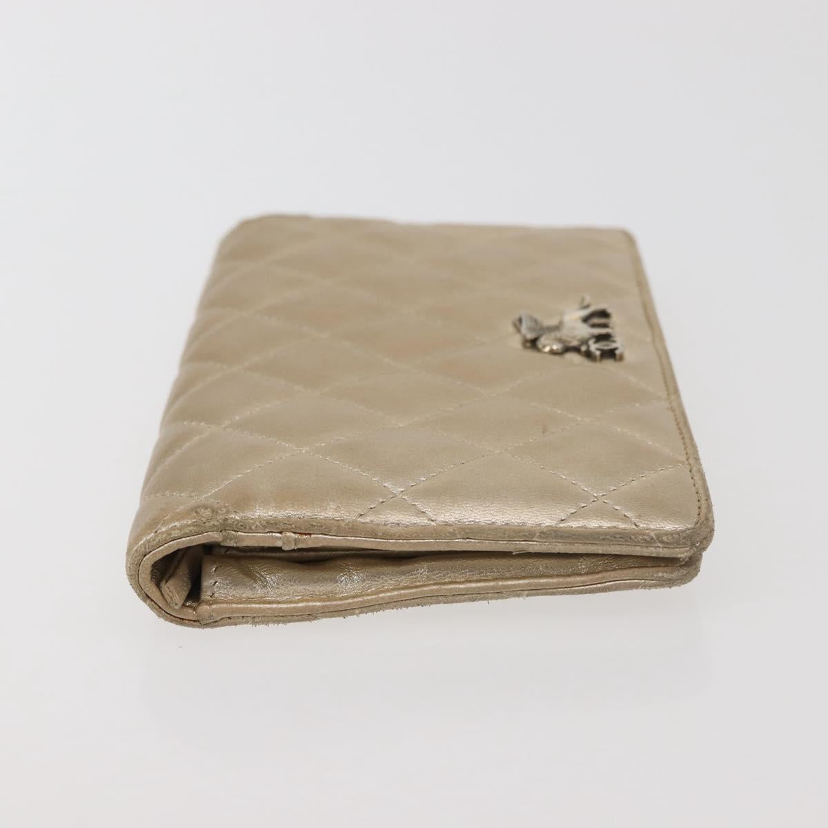 CHANEL Matelasse Long Wallet Lamb Skin Gold CC Auth 143008