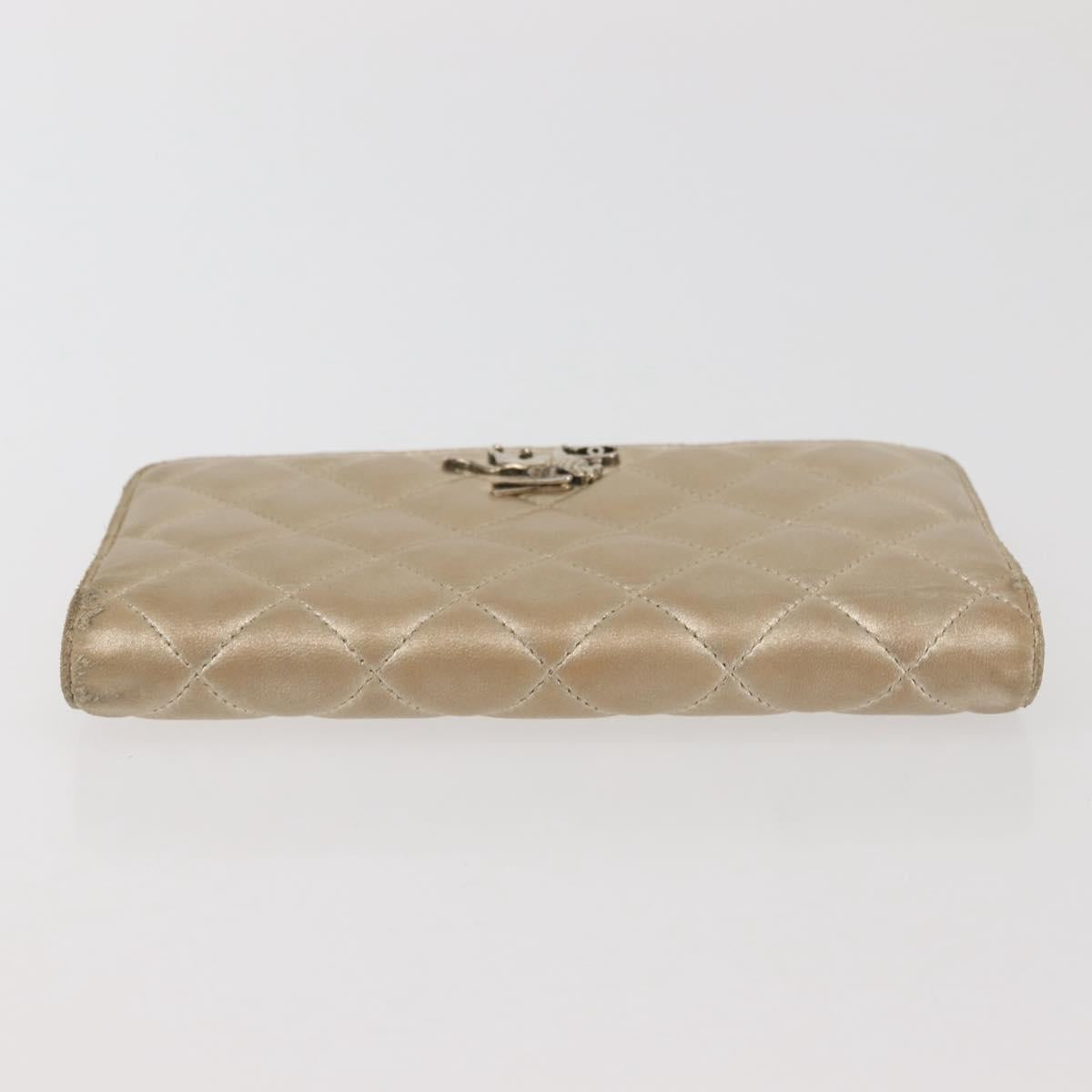 CHANEL Matelasse Long Wallet Lamb Skin Gold CC Auth 143008
