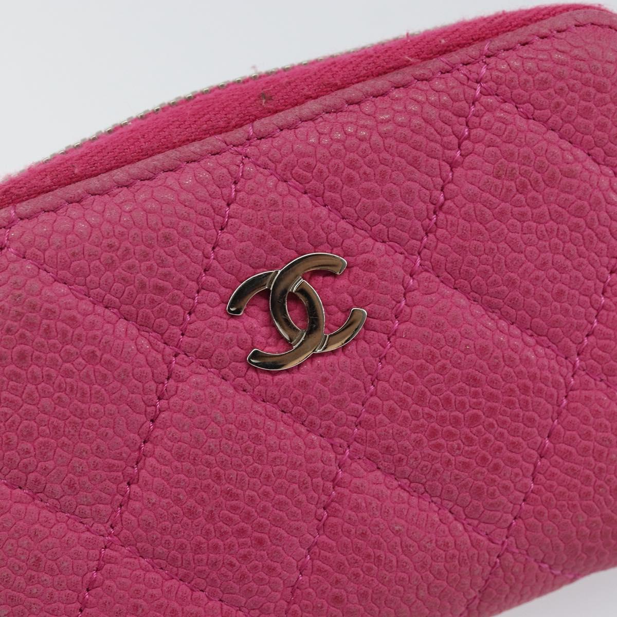 CHANEL Matelasse Coin Purse Caviar Skin Pink Silver CC Auth 143010