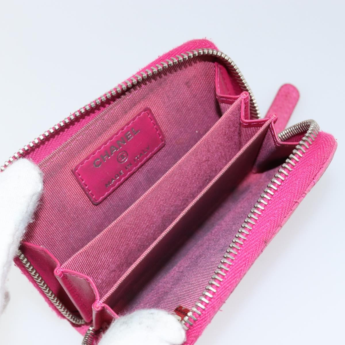 CHANEL Matelasse Coin Purse Caviar Skin Pink Silver CC Auth 143010