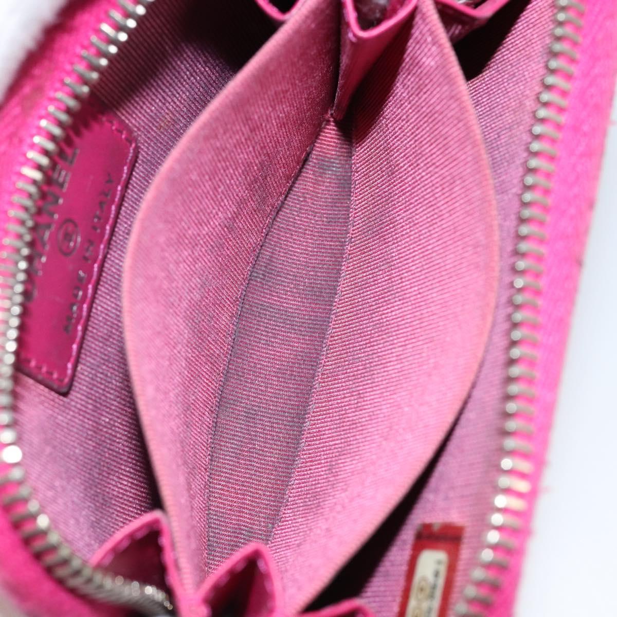 CHANEL Matelasse Coin Purse Caviar Skin Pink Silver CC Auth 143010