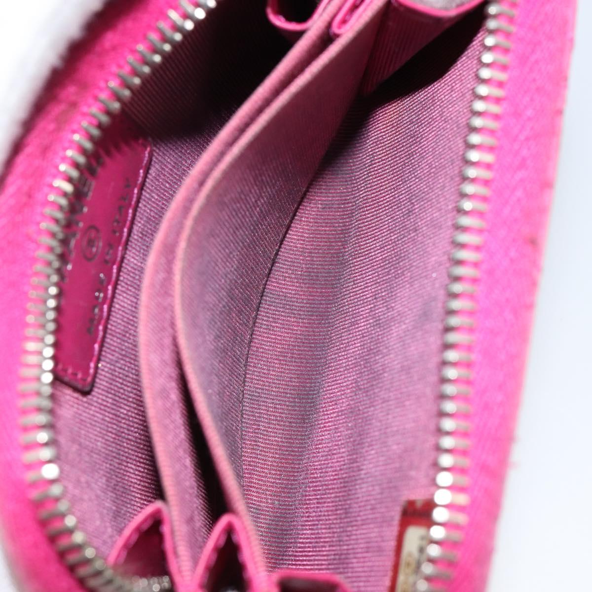 CHANEL Matelasse Coin Purse Caviar Skin Pink Silver CC Auth 143010