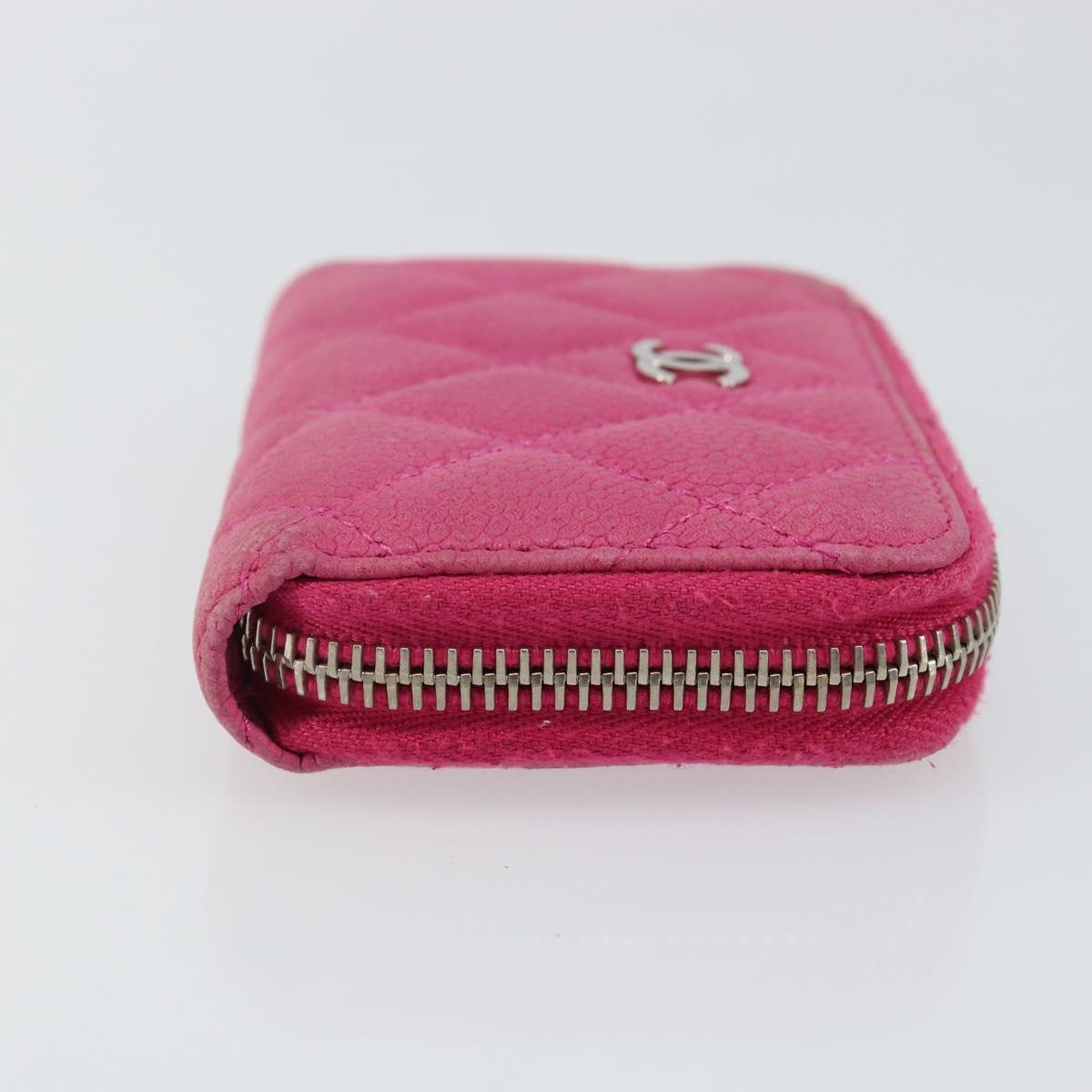 CHANEL Matelasse Coin Purse Caviar Skin Pink Silver CC Auth 143010