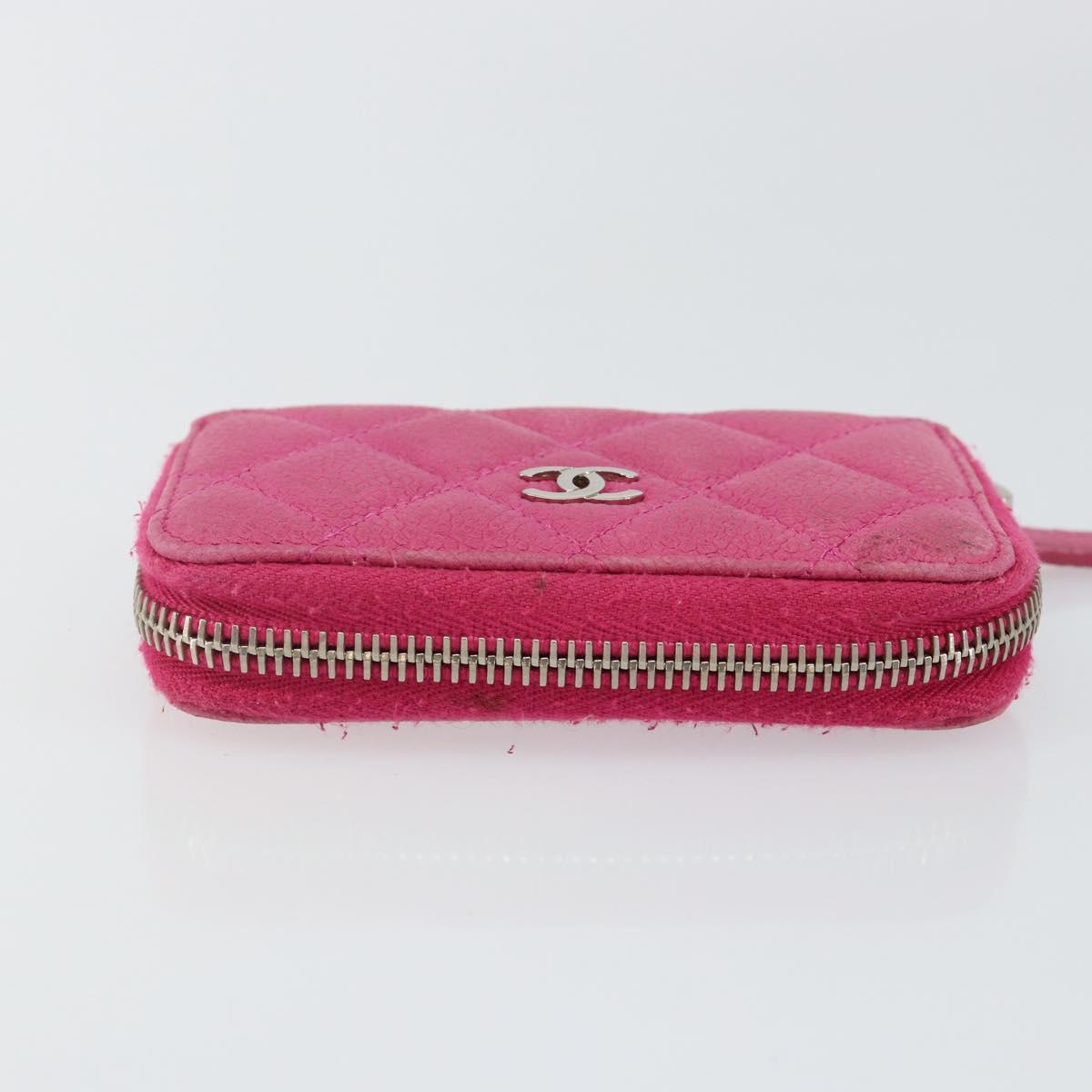 CHANEL Matelasse Coin Purse Caviar Skin Pink Silver CC Auth 143010