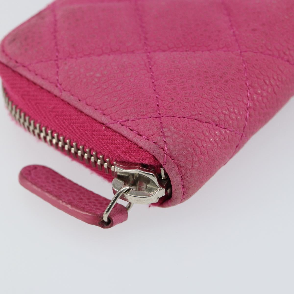 CHANEL Matelasse Coin Purse Caviar Skin Pink Silver CC Auth 143010