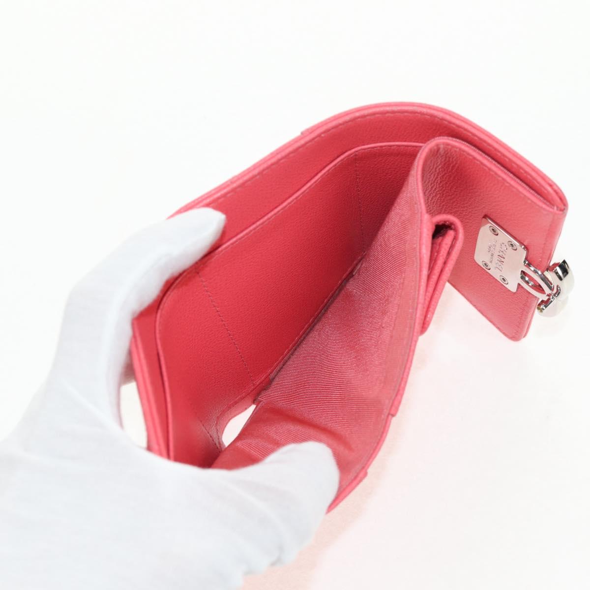 CHANEL Matelasse Compact Wallet Caviar Skin Pink CC Auth 143012M