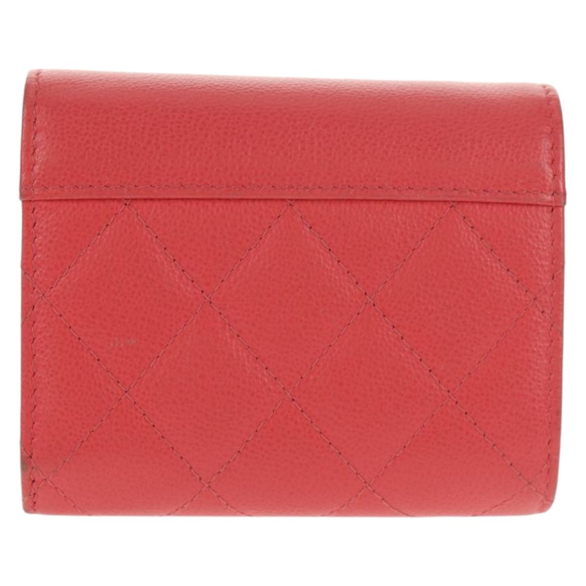 CHANEL Matelasse Compact Wallet Caviar Skin Pink CC Auth 143012M