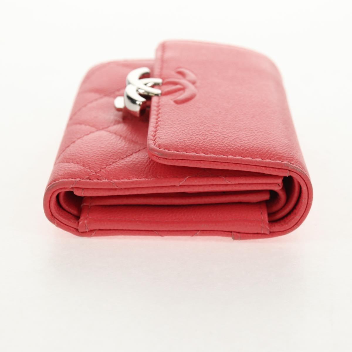 CHANEL Matelasse Compact Wallet Caviar Skin Pink CC Auth 143012M
