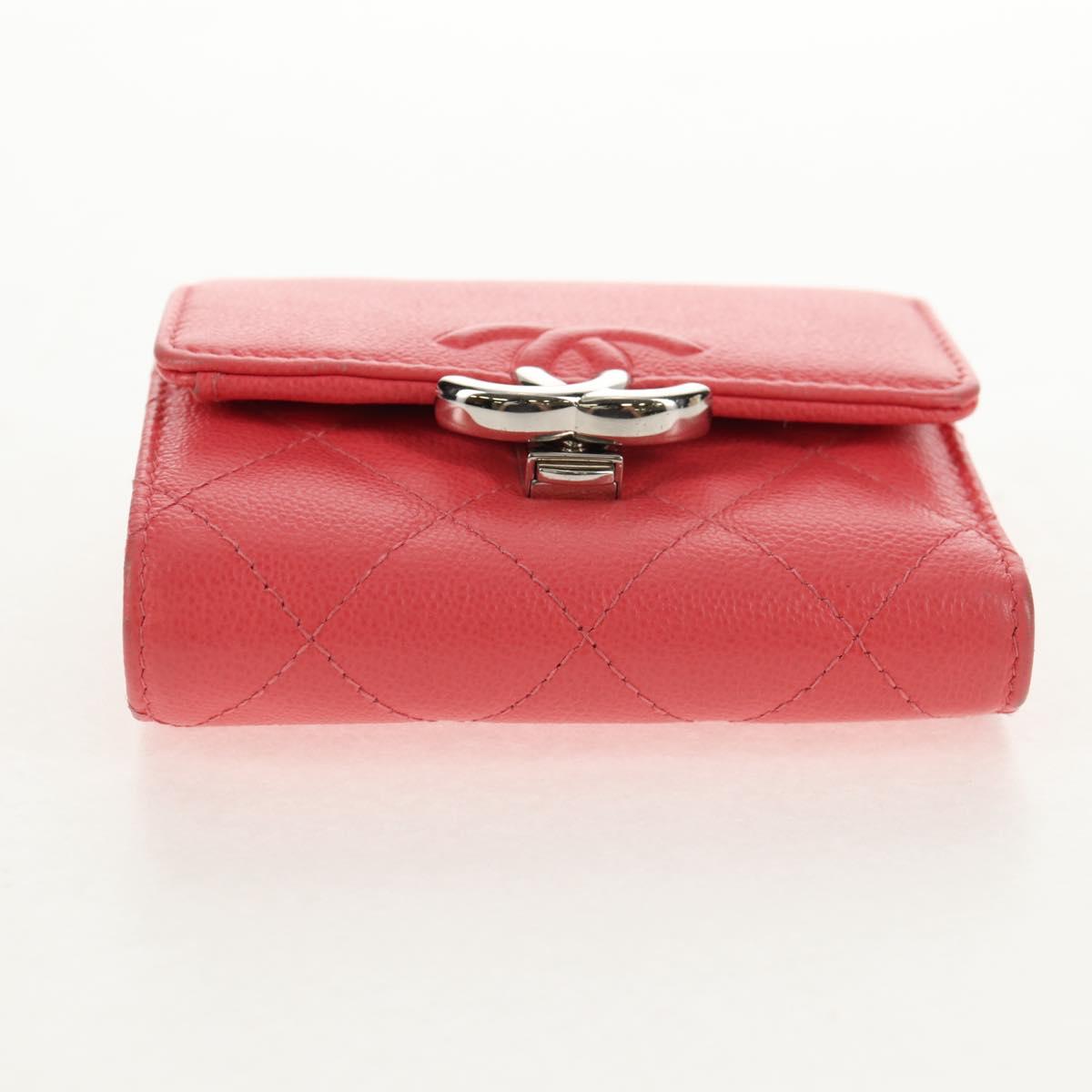 CHANEL Matelasse Compact Wallet Caviar Skin Pink CC Auth 143012M