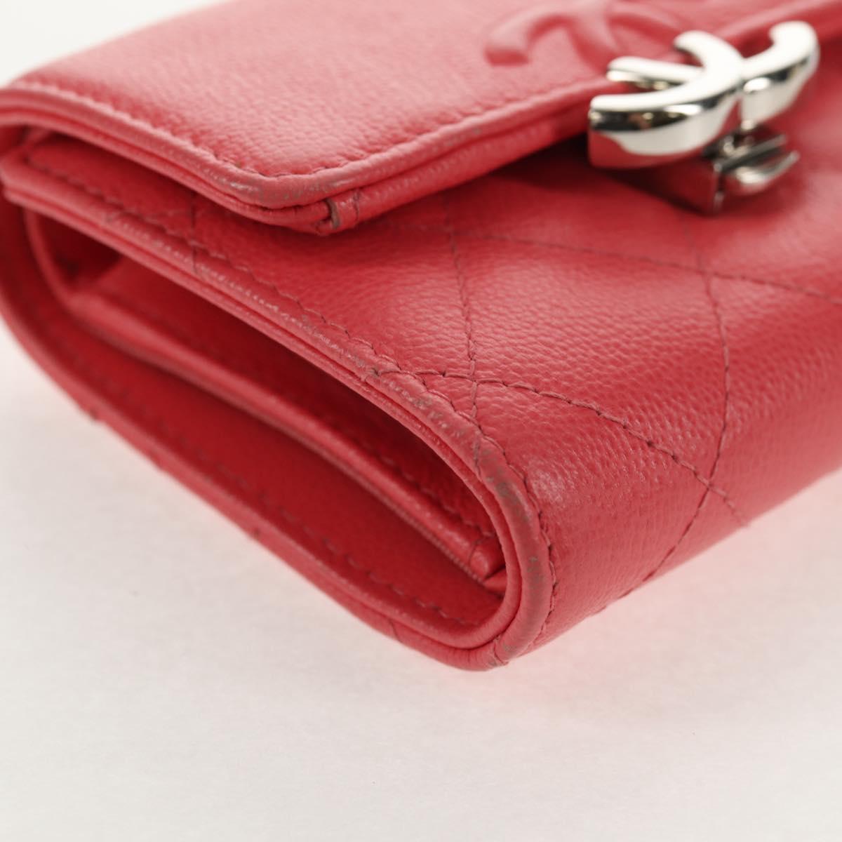 CHANEL Matelasse Compact Wallet Caviar Skin Pink CC Auth 143012M