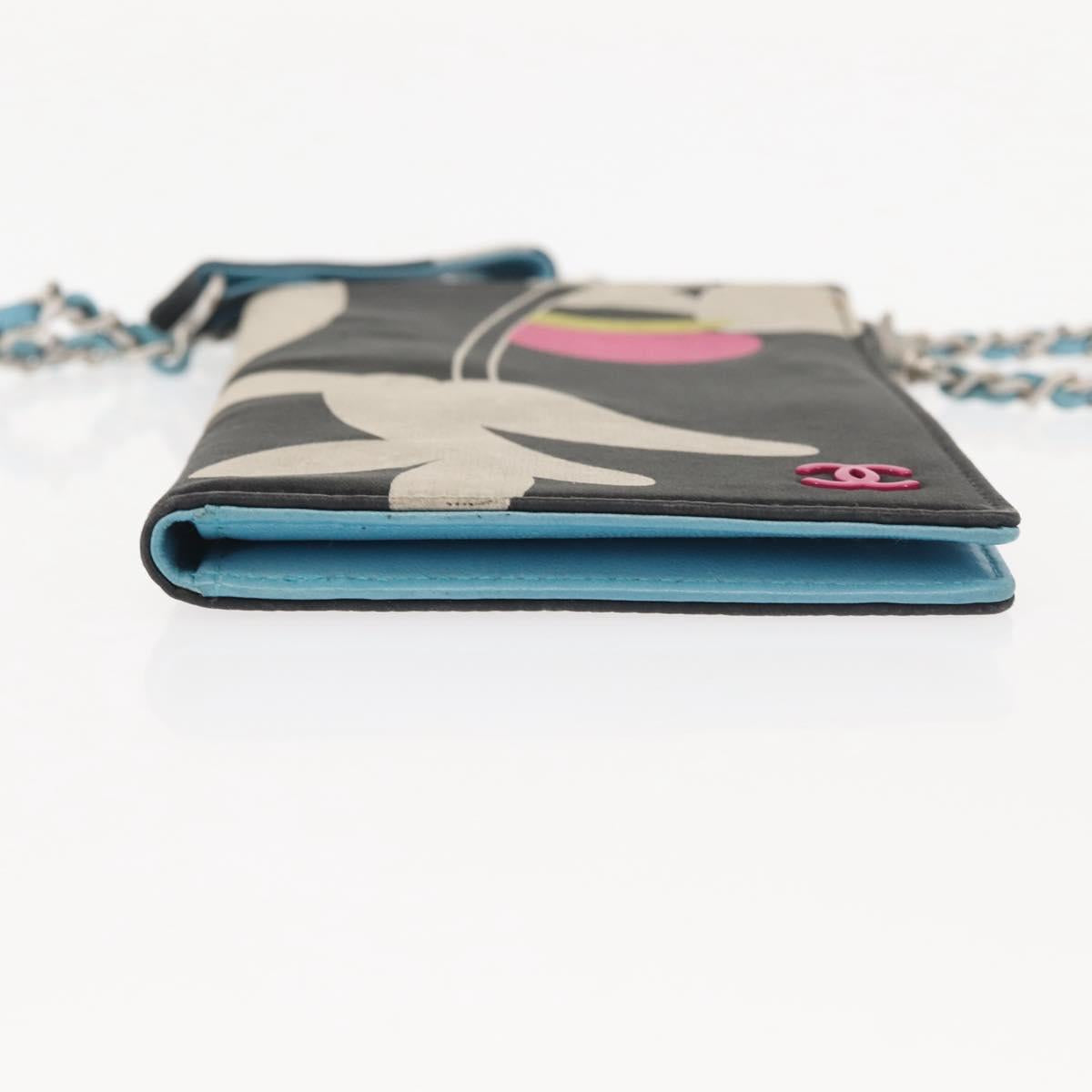 CHANEL Chain Compact Wallet Satin Black CC Auth 143013