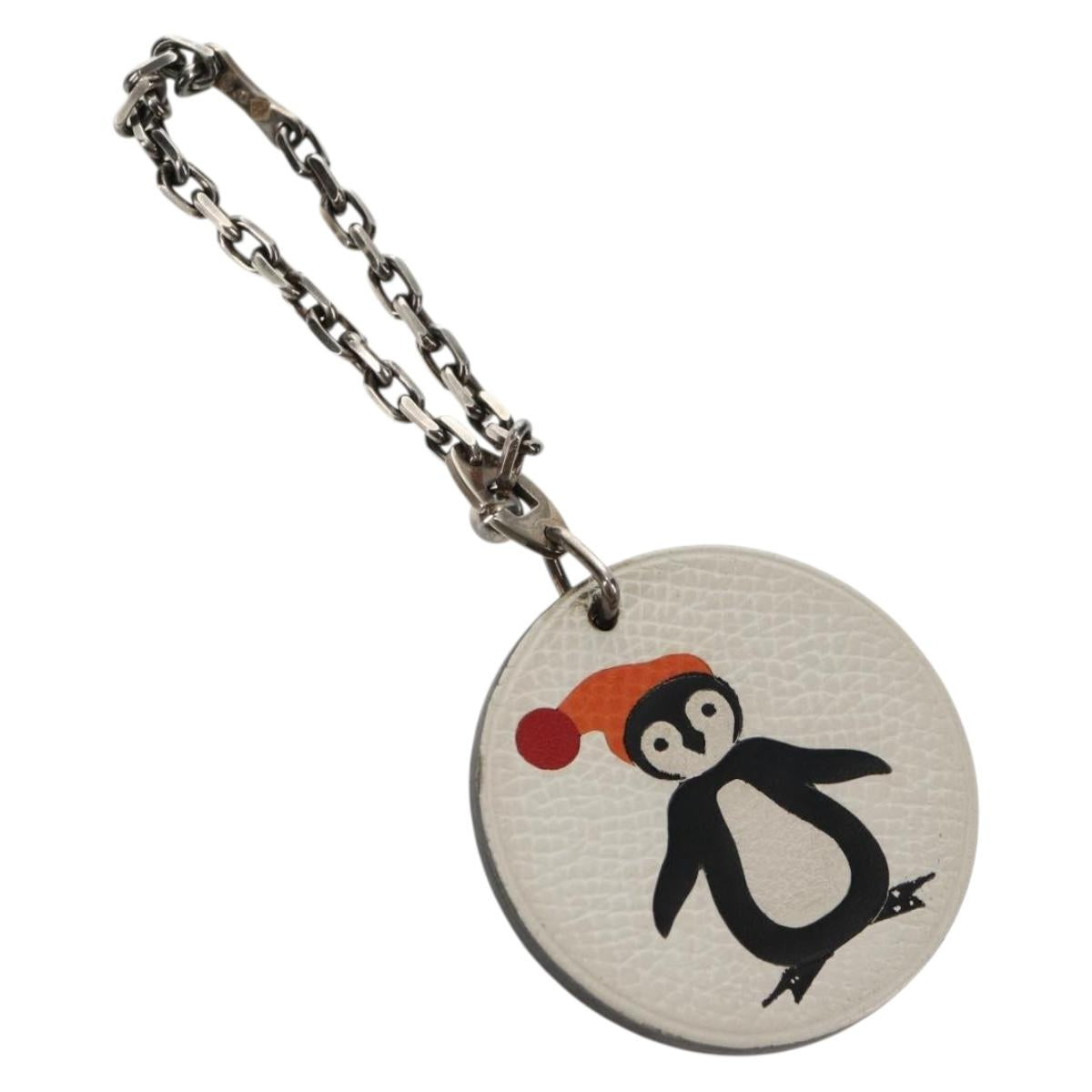 HERMES Bag Charm Leather White Auth 143016