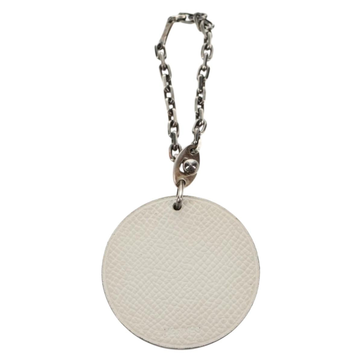 HERMES Bag Charm Leather White Auth 143016