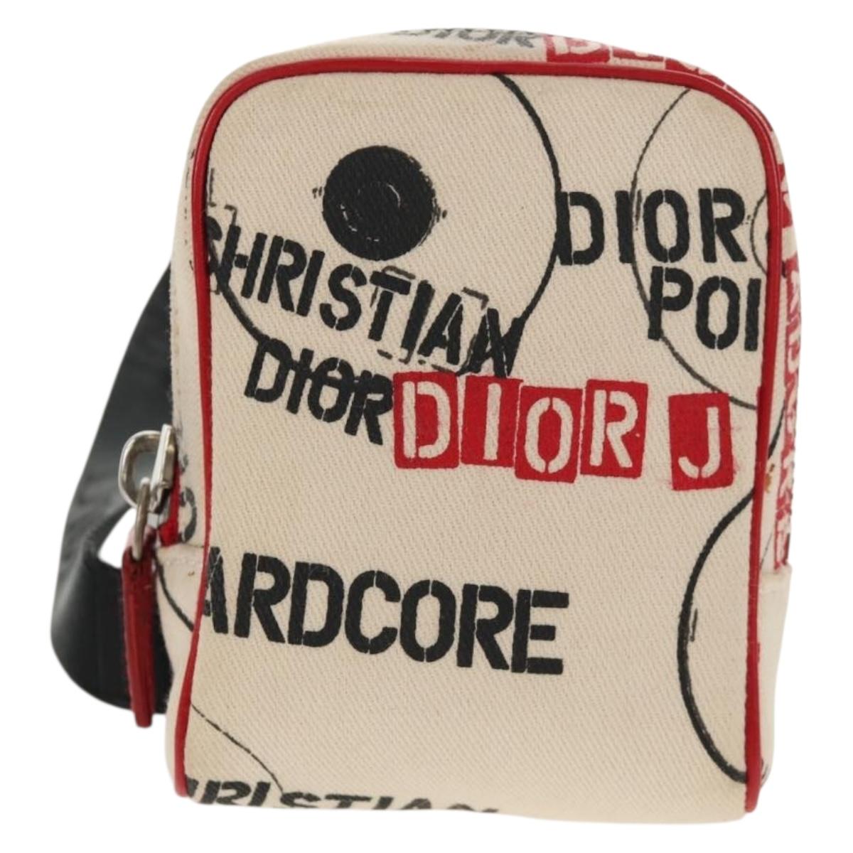 Christian Dior Hardcore Pouch Canvas White Red Auth 143024V