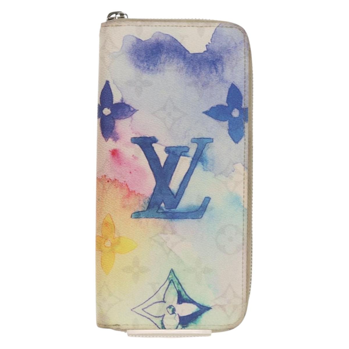 LOUIS VUITTON Monogram Watercolor Zippy Wallet Vertical Blue M80499 Auth 143028A
