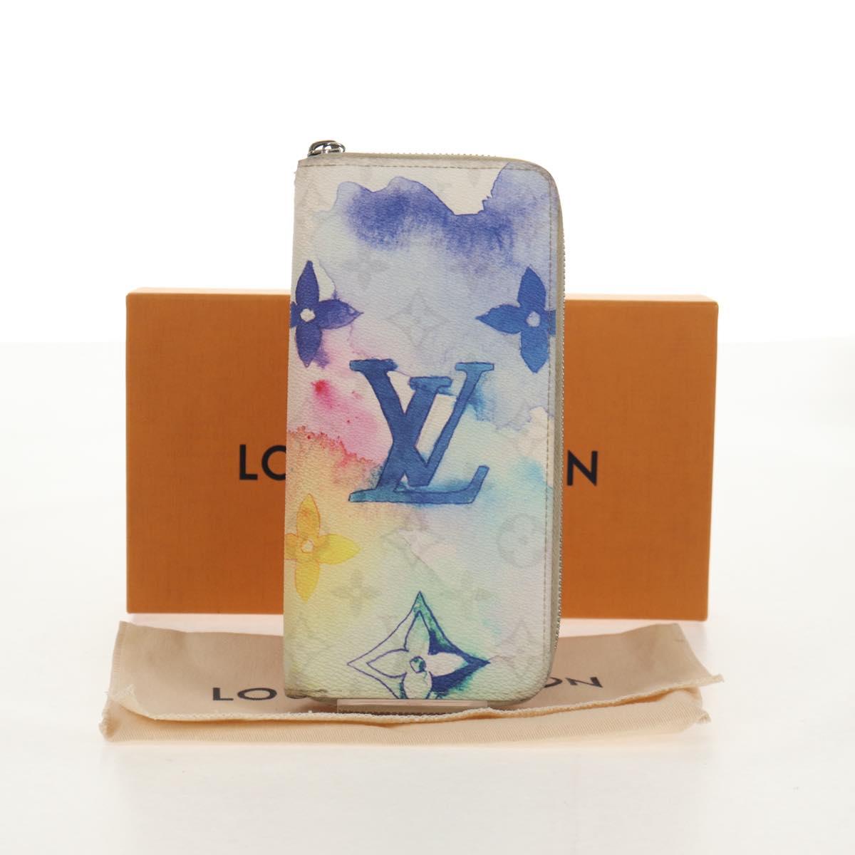 LOUIS VUITTON Monogram Watercolor Zippy Wallet Vertical Blue M80499 Auth 143028A