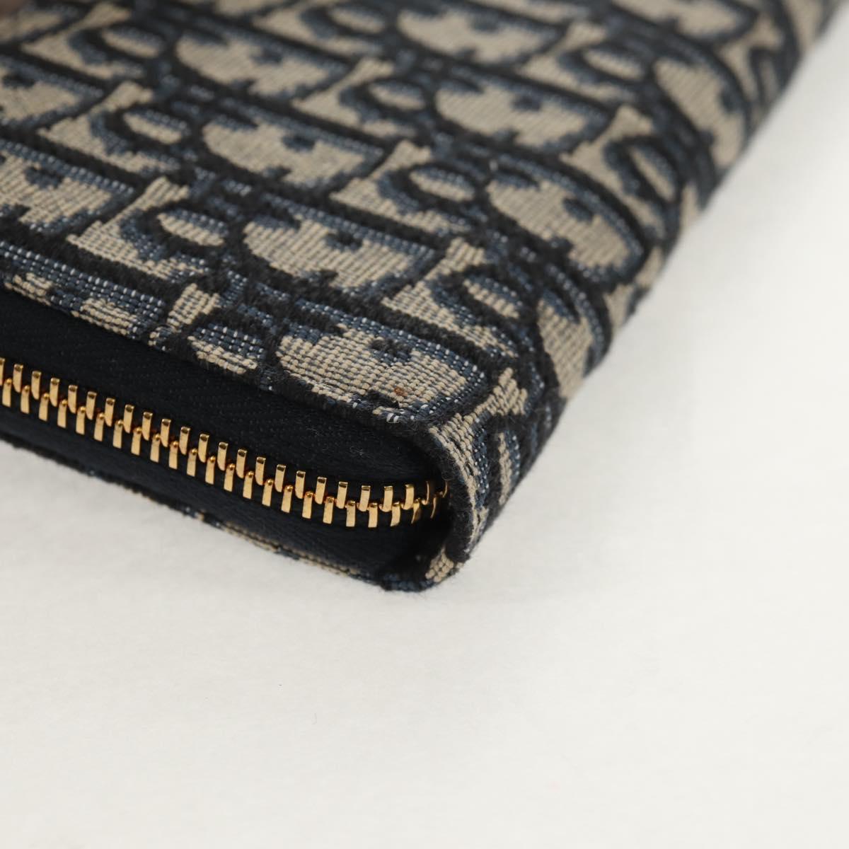Christian Dior Trotter Canvas Oblique Jacquard Long Wallet Navy Auth 143038SAM