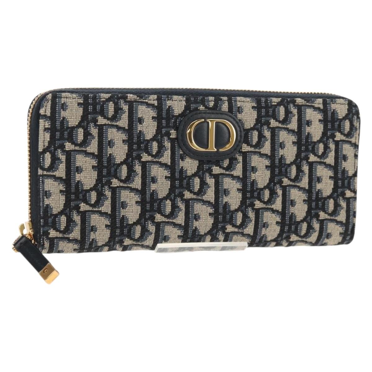 Christian Dior Trotter Canvas Oblique Jacquard Long Wallet Navy Auth 143038SAM