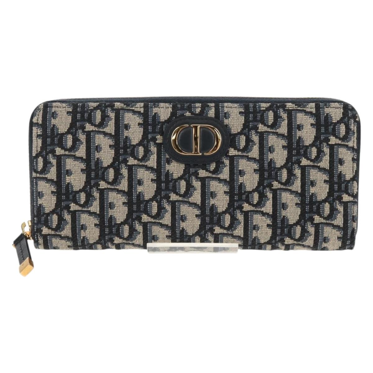 Christian Dior Trotter Canvas Oblique Jacquard Long Wallet Navy Auth 143038SAM