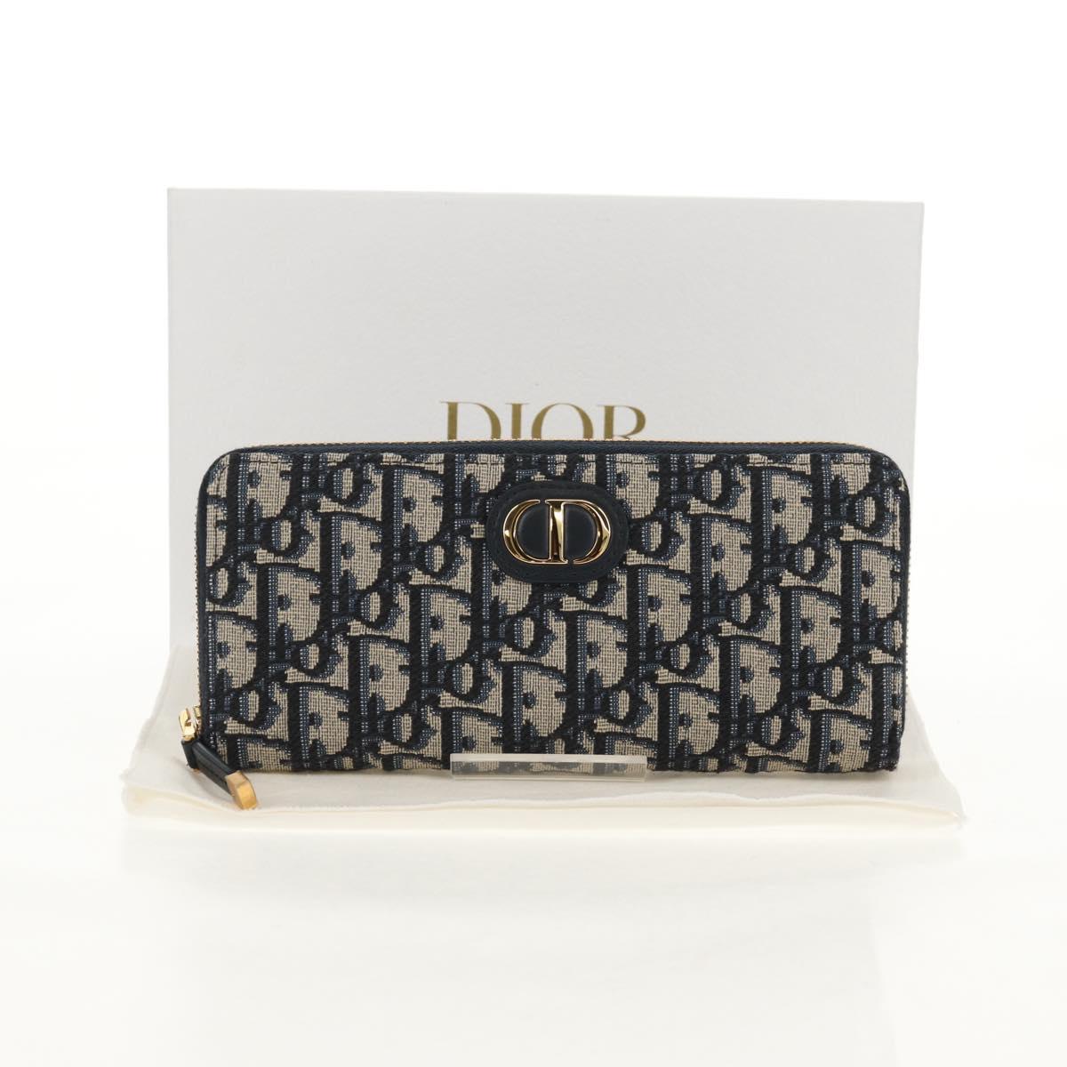Christian Dior Trotter Canvas Oblique Jacquard Long Wallet Navy Auth 143038SAM