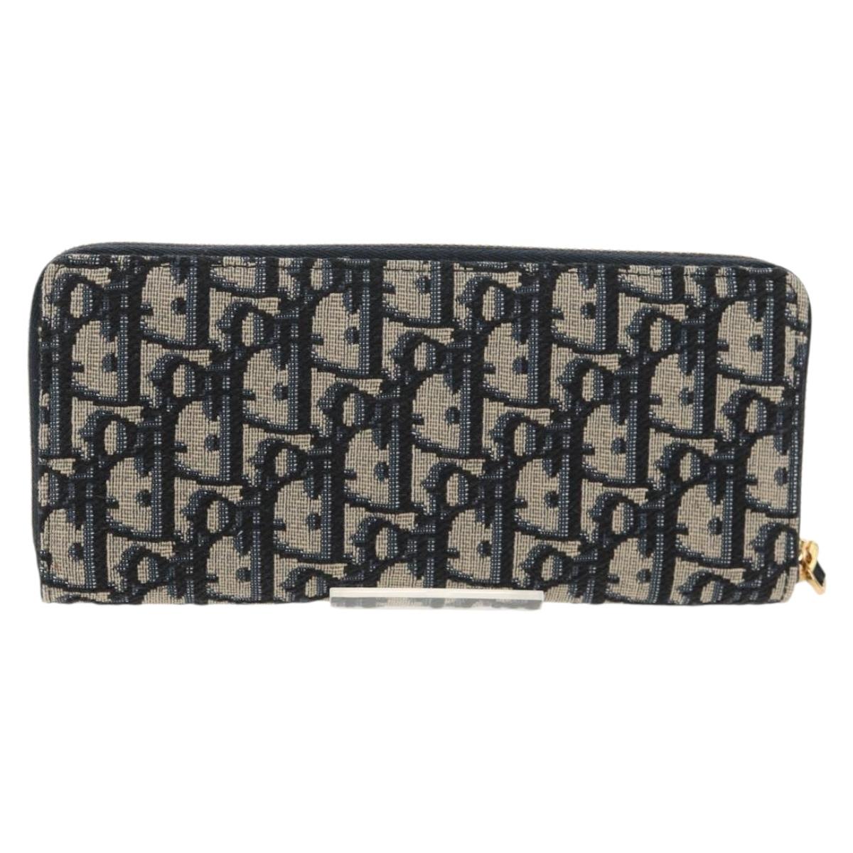 Christian Dior Trotter Canvas Oblique Jacquard Long Wallet Navy Auth 143038SAM