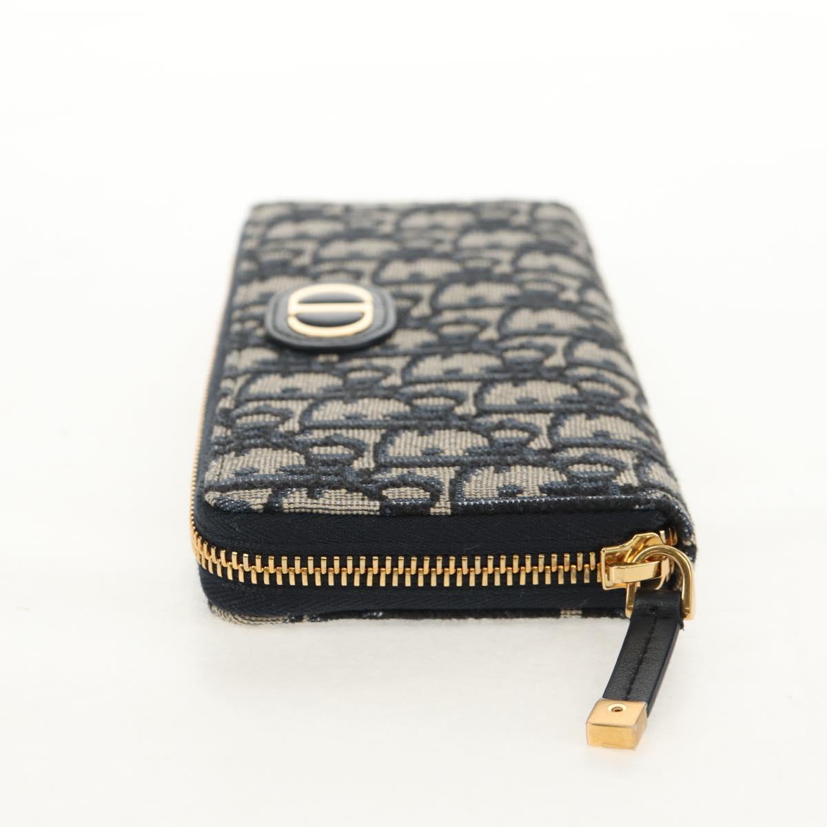 Christian Dior Trotter Canvas Oblique Jacquard Long Wallet Navy Auth 143038SAM