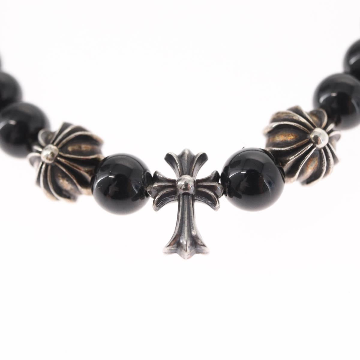 Chrome Hearts CH Cross Onyx 0.2"" Bead Bracelet Bracelet Ag925 Auth 143051M