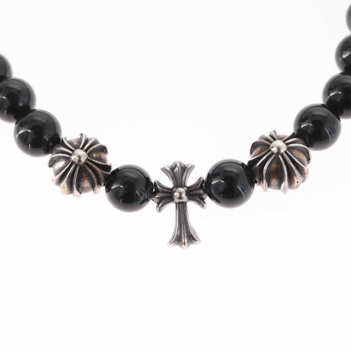 Chrome Hearts CH Cross Onyx 0.2"" Bead Bracelet Bracelet Ag925 Auth 143051M
