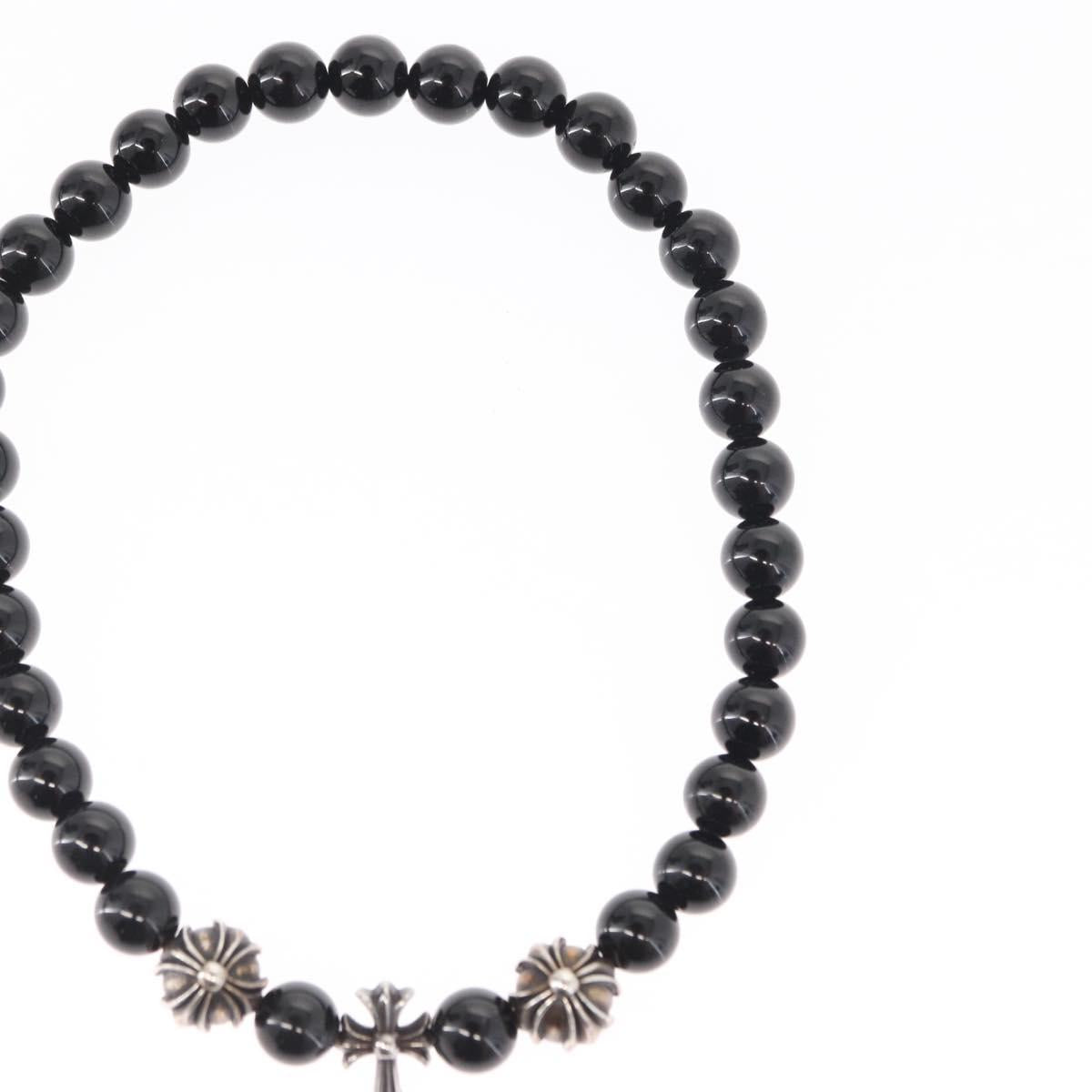 Chrome Hearts CH Cross Onyx 0.2"" Bead Bracelet Bracelet Ag925 Auth 143051M