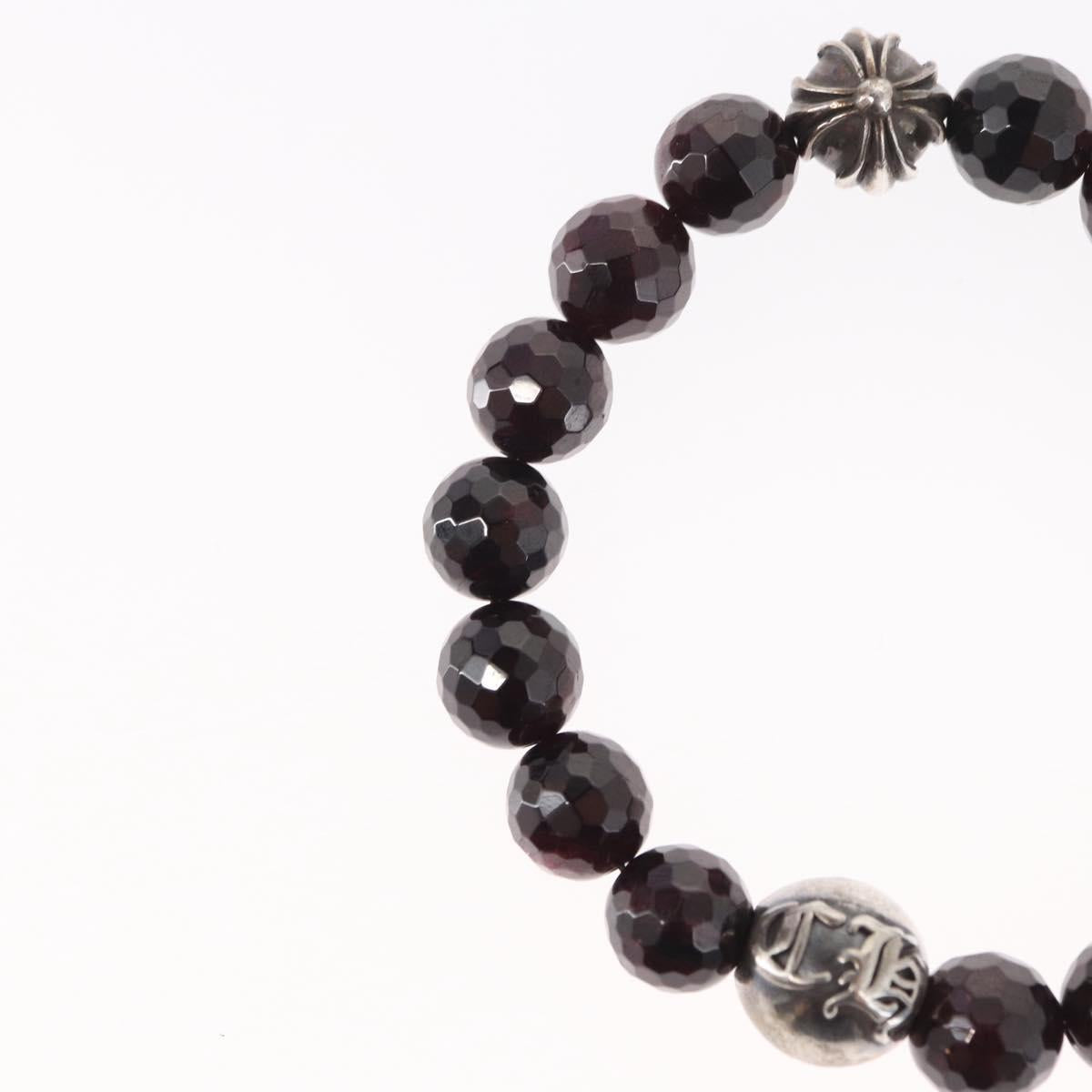 Chrome Hearts CH Plus Cross Ball Garnet 0.4"" Bead Bracelet Ag925 Auth 143052M