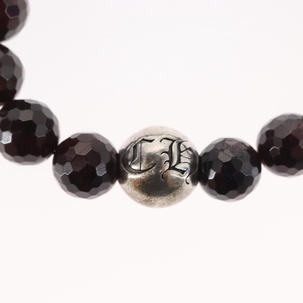Chrome Hearts CH Plus Cross Ball Garnet 0.4"" Bead Bracelet Ag925 Auth 143052M