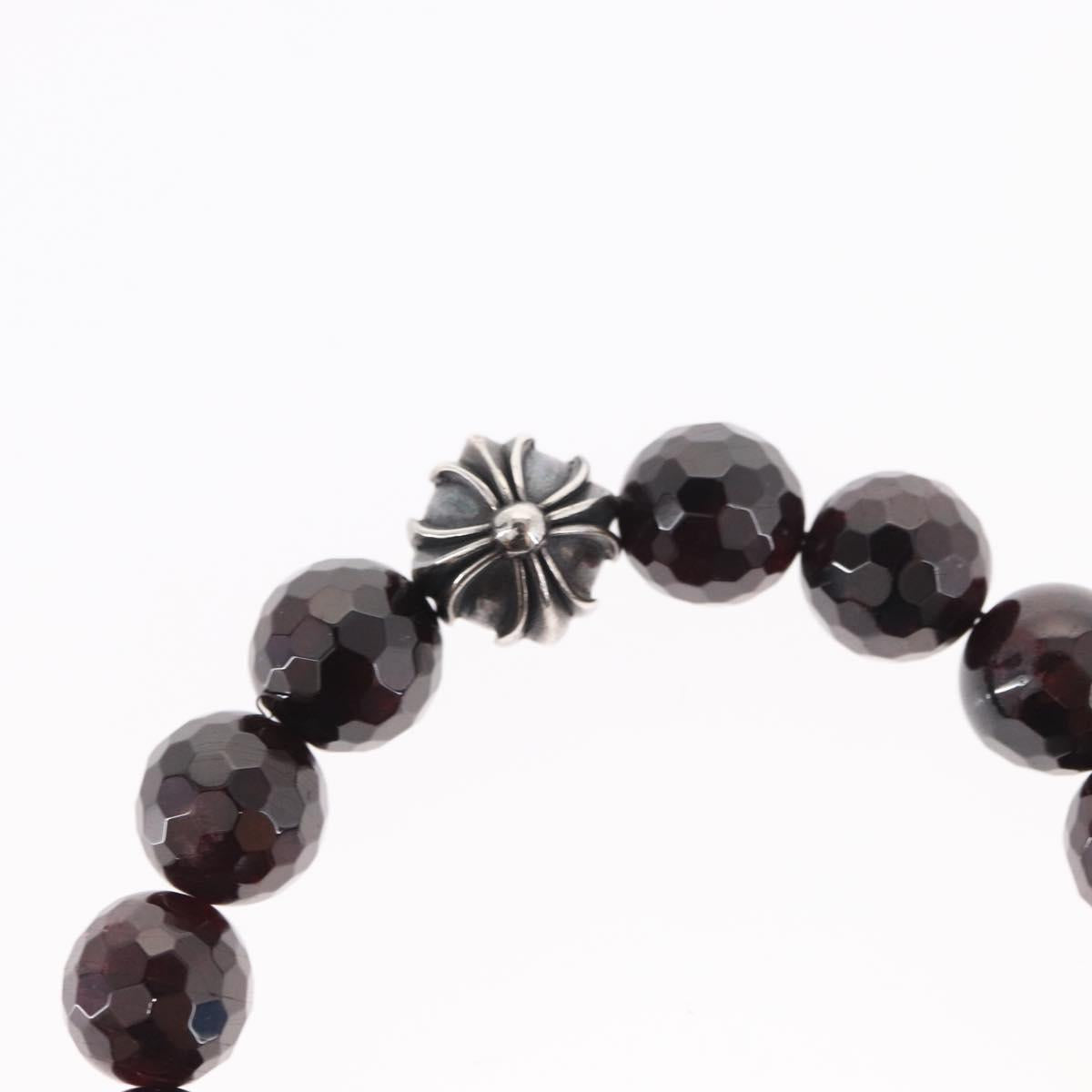 Chrome Hearts CH Plus Cross Ball Garnet 0.4"" Bead Bracelet Ag925 Auth 143053M