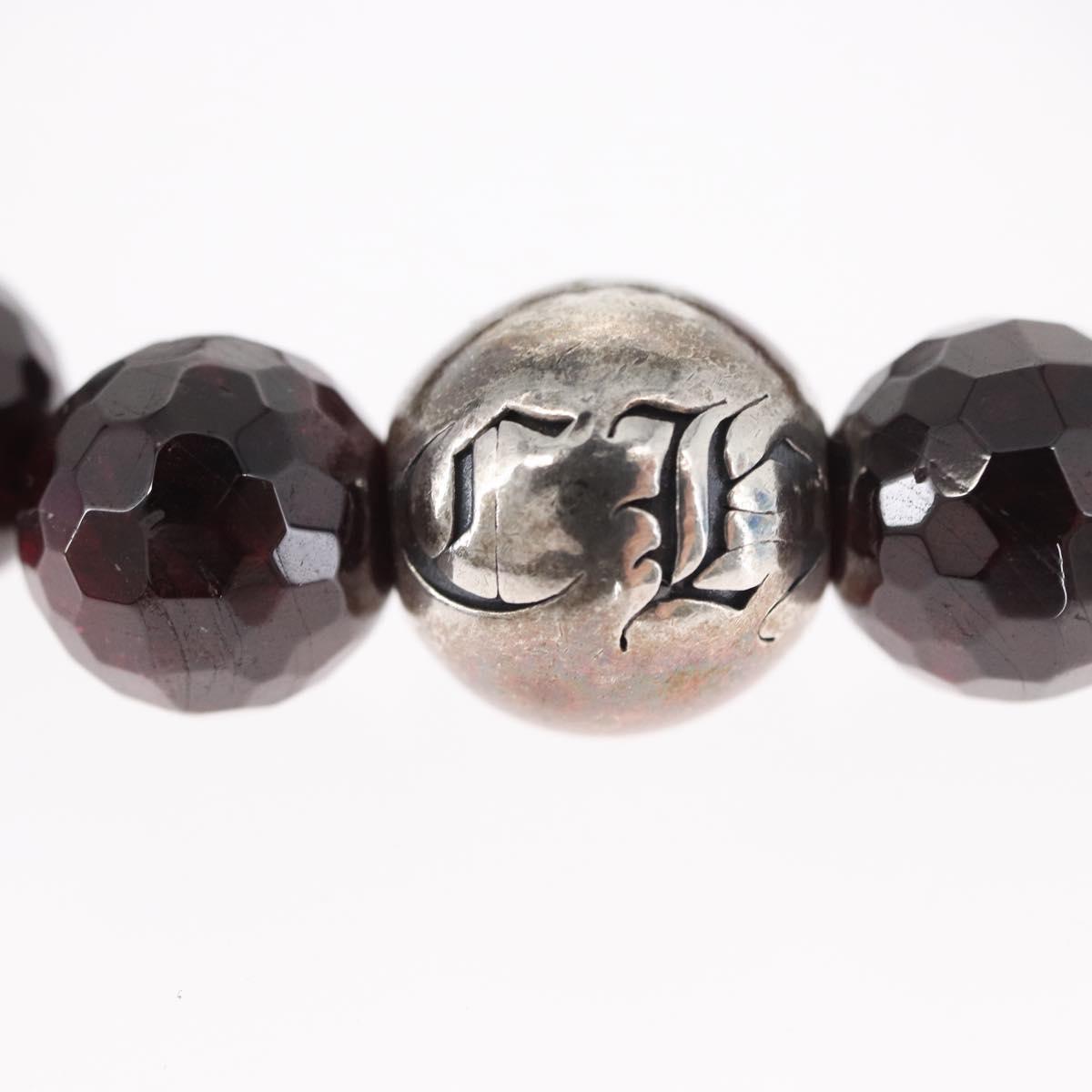 Chrome Hearts CH Plus Cross Ball Garnet 0.4"" Bead Bracelet Ag925 Auth 143053M