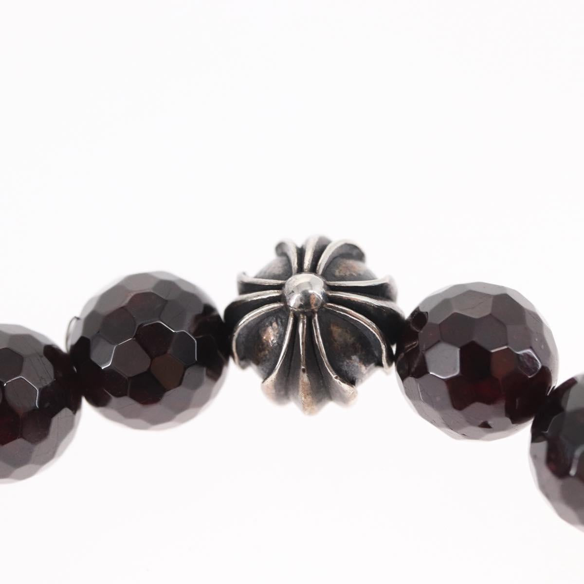Chrome Hearts CH Plus Cross Ball Garnet 0.4"" Bead Bracelet Ag925 Auth 143053M