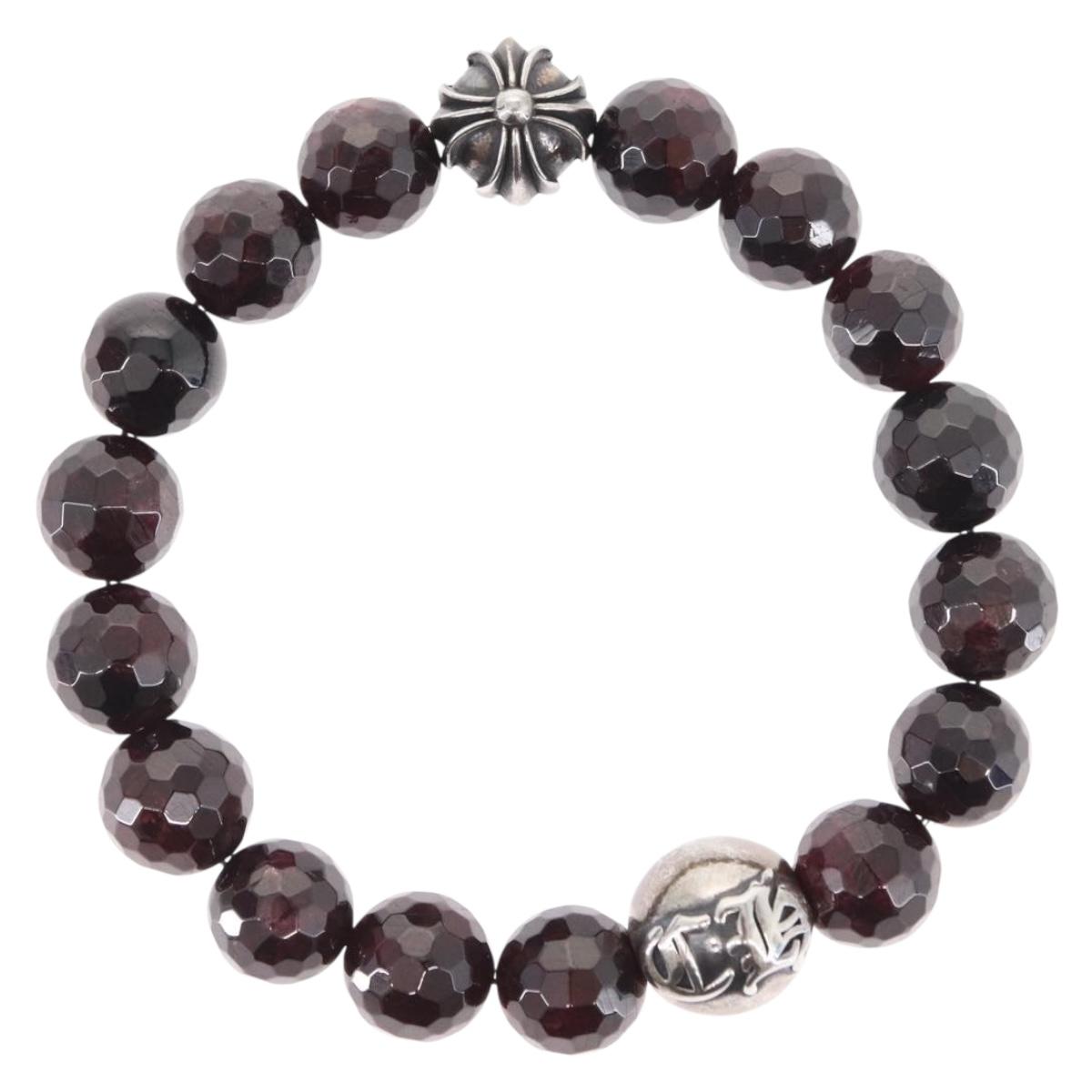 Chrome Hearts CH Plus Cross Ball Garnet 0.4"" Bead Bracelet Ag925 Auth 143053M