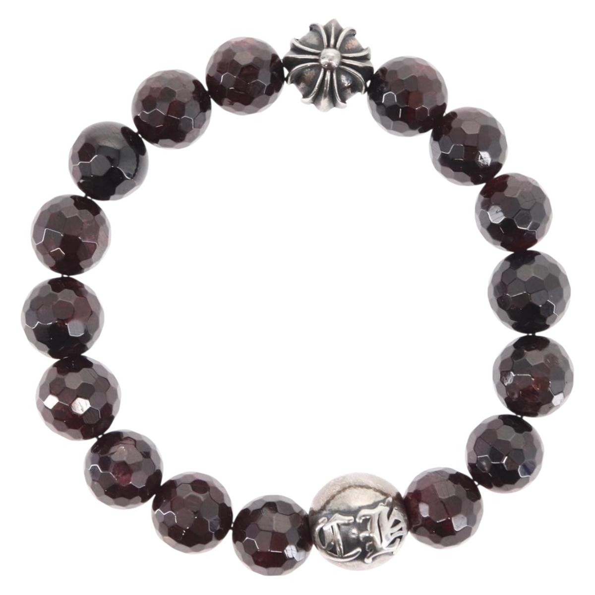 Chrome Hearts CH Plus Cross Ball Garnet 0.4"" Bead Bracelet Ag925 Auth 143053M