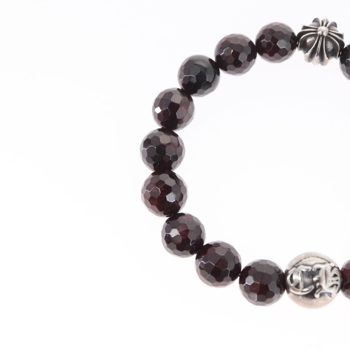 Chrome Hearts CH Plus Cross Ball Garnet 0.4"" Bead Bracelet Ag925 Auth 143053M