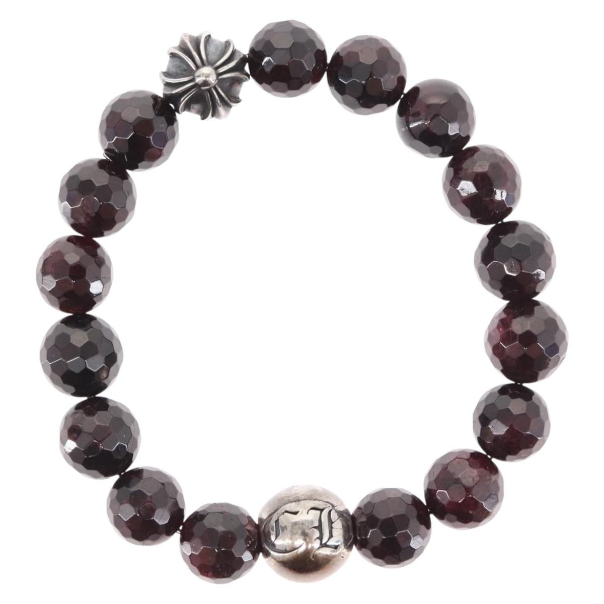 Chrome Hearts CH Plus Cross Ball Garnet 0.4"" Bead Bracelet Ag925 Auth 143053M