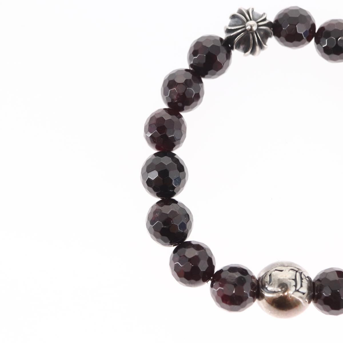 Chrome Hearts CH Plus Cross Ball Garnet 0.4"" Bead Bracelet Ag925 Auth 143053M